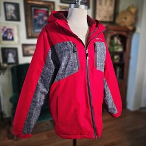 Swiss Tech Mens Red Gray Hooded Winter Jacket Sherpa Zip Up Outdoor XXL Warm